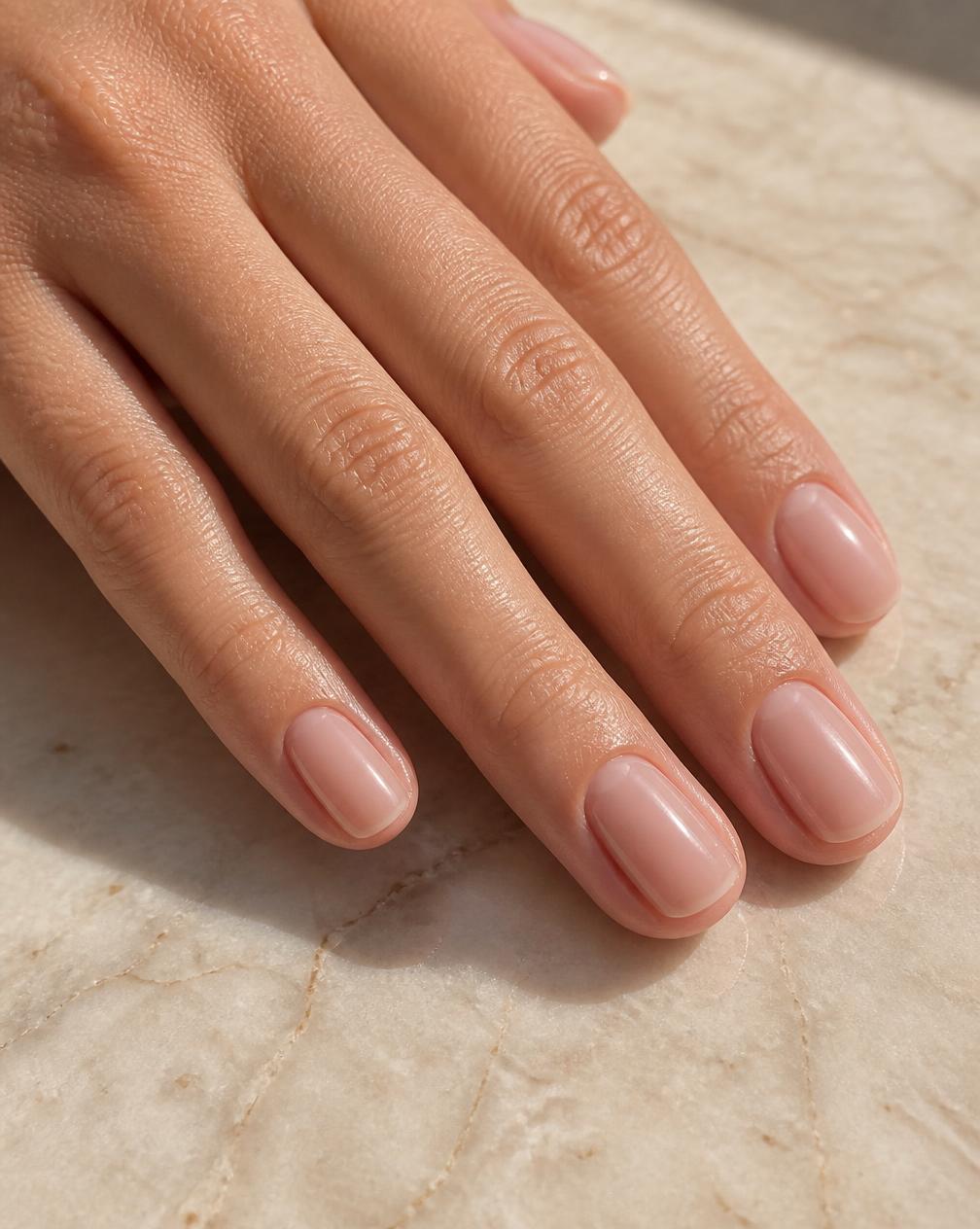 Manucure courte naturelle rosée brillante